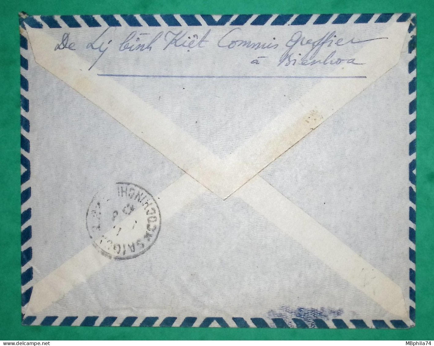 LETTRE PAR AVION BIENHOA COCHINCHINE 1$ YERSIN INDOCHINE + 10C POUR PARIS 1947 COVER FRANCE - Covers & Documents