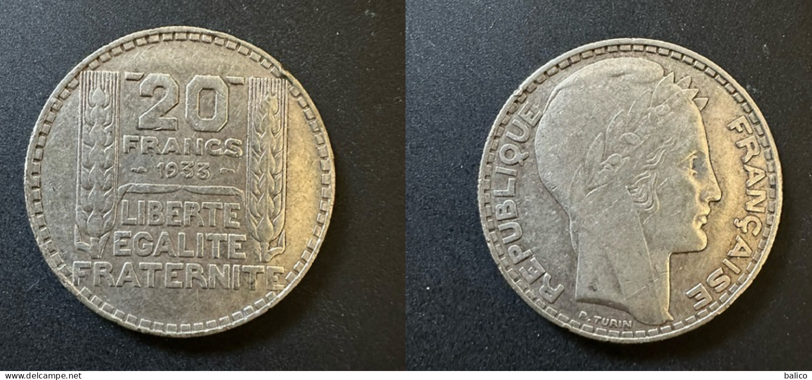 20 Francs Turin 1933 - Argent - Réf, P 07 - 20 Francs