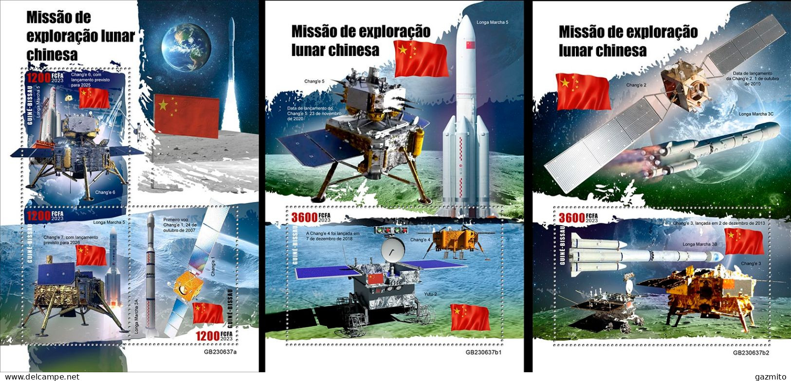 Guinea Bissau 2023, Space, China‘s Moon Mission, 3val In BF +2BF - Afrique