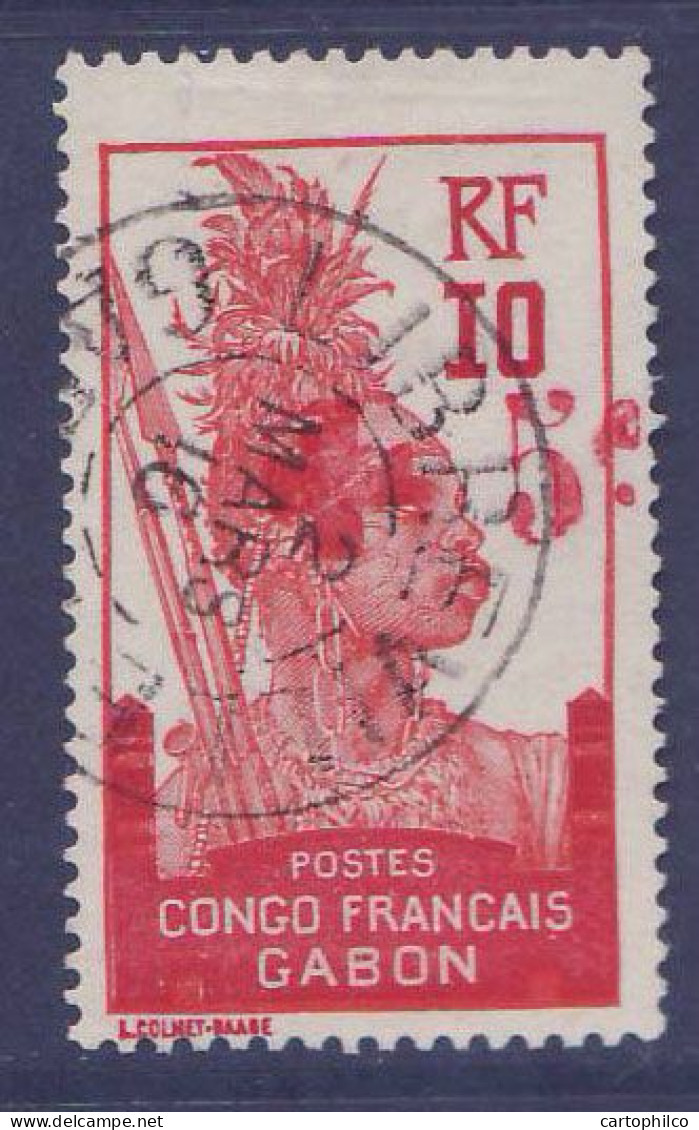 Gabon Guerrier N° 78d Oblitere Surch Croix Rouge Variete Croix Brisee - Used Stamps
