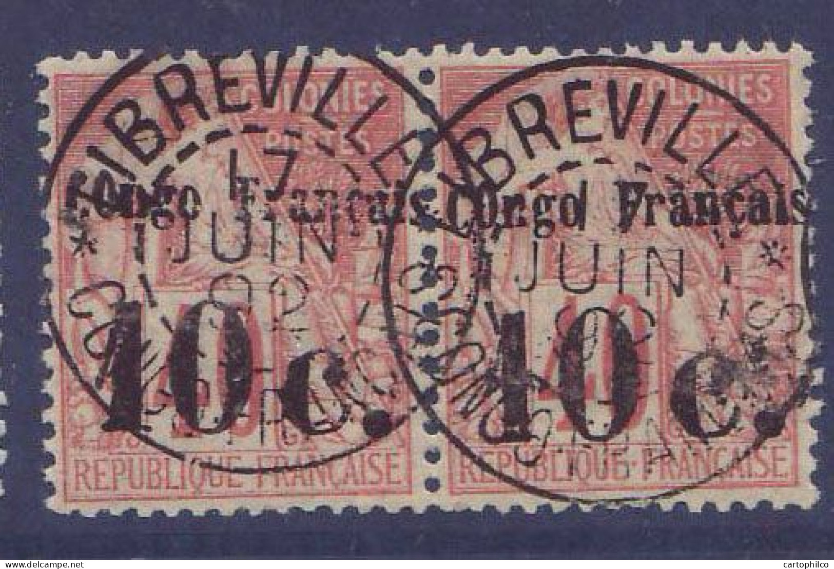 Congo N°5 10c Sur 40c Dubois Paire Obliteree Libreville 17 Juin 1892 TTB (tirage 1000) - Gebraucht