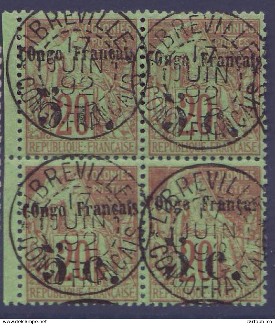 Congo N°4 Bloc De 4 Oblitere Libreville 17 Juin 1892 Bord De Feuille SUP - Used Stamps