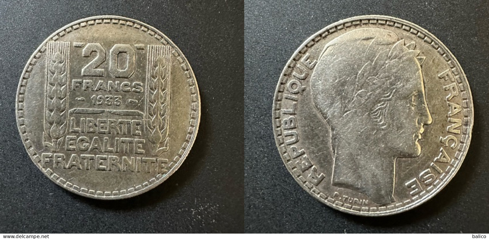 20 Francs Turin 1933 - Argent - Réf, P 08 - 20 Francs