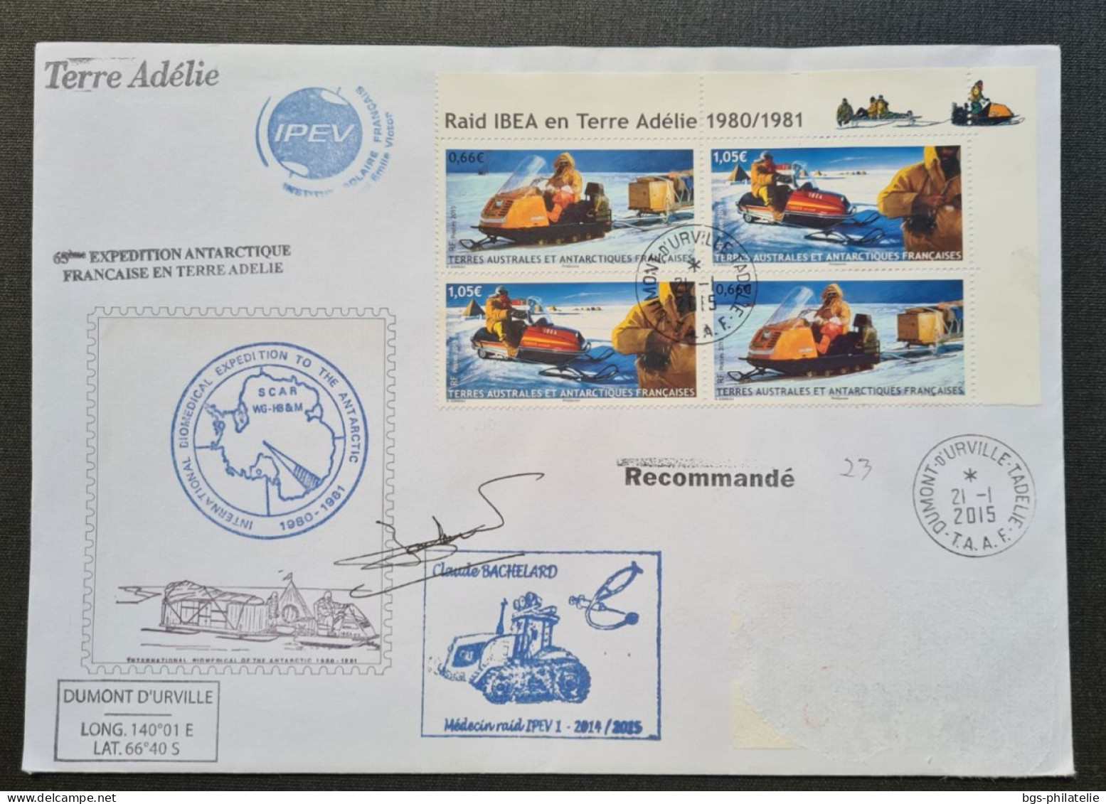 TAAF,  Timbres Numéros 737 Et 738 ×2 Oblitérés De Terre Adélie Le 21/1/2015. - Briefe U. Dokumente