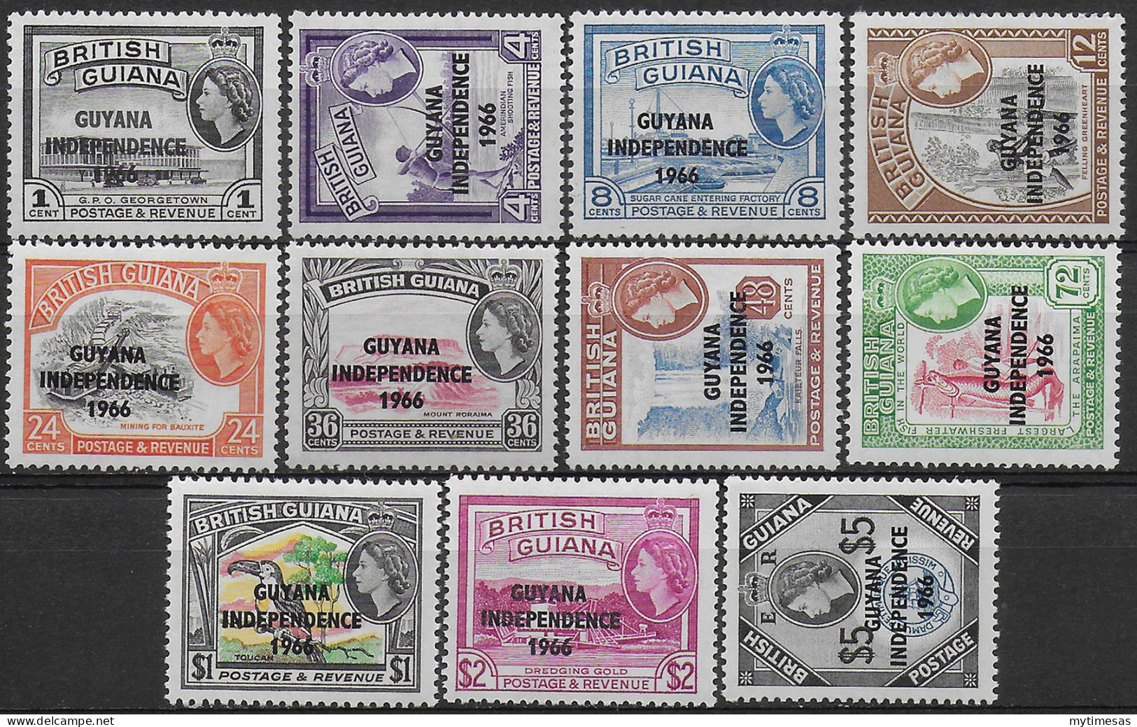 1966-67 Guyana Independence W12 Sideways 11v. MNH YeT N. 232a/45a - Other & Unclassified