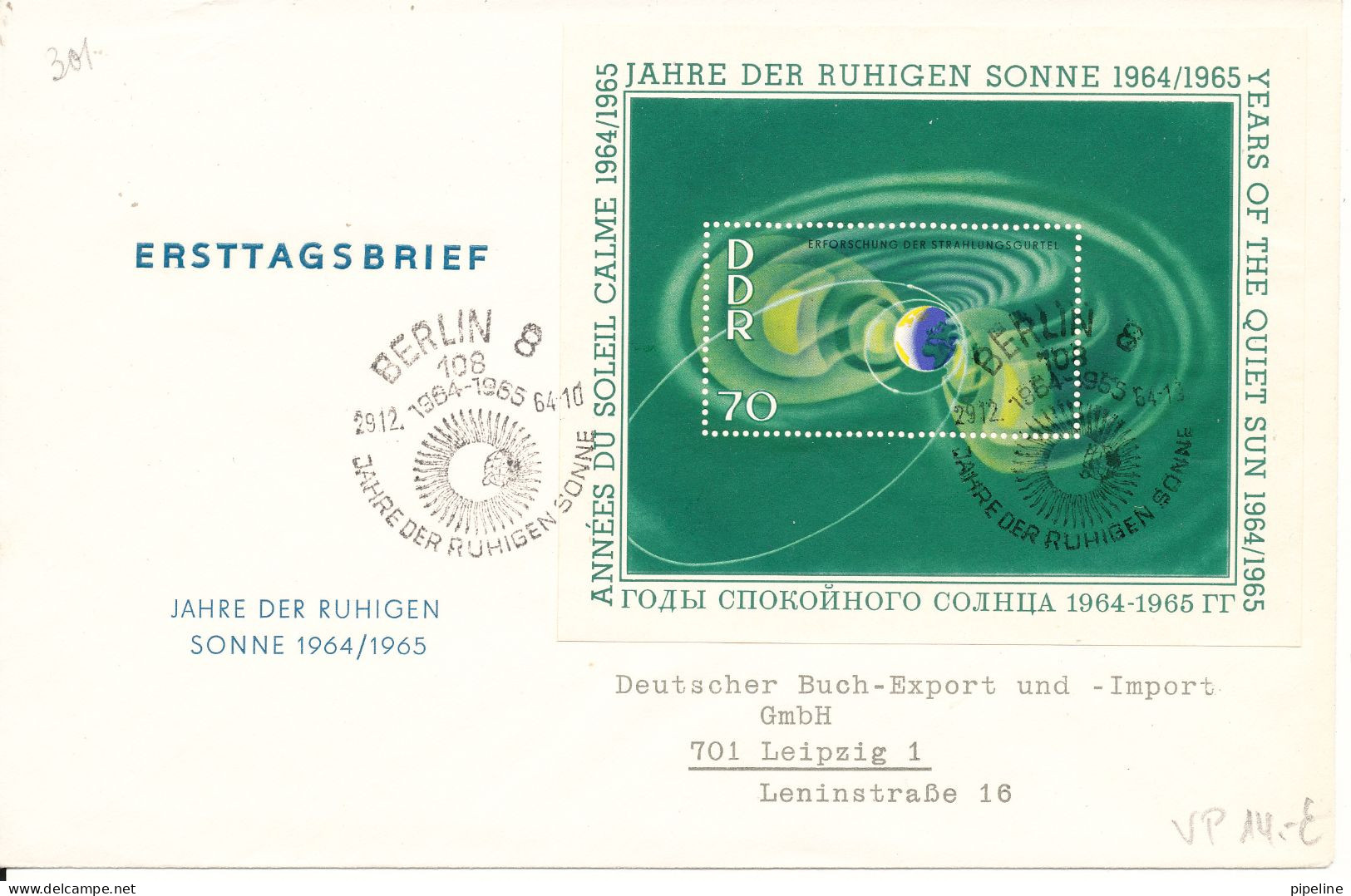 Germany DDR FDC 29-12-1964 Jahre Der Ruhigen Sonne Souvenir Sheet - 1950-1970