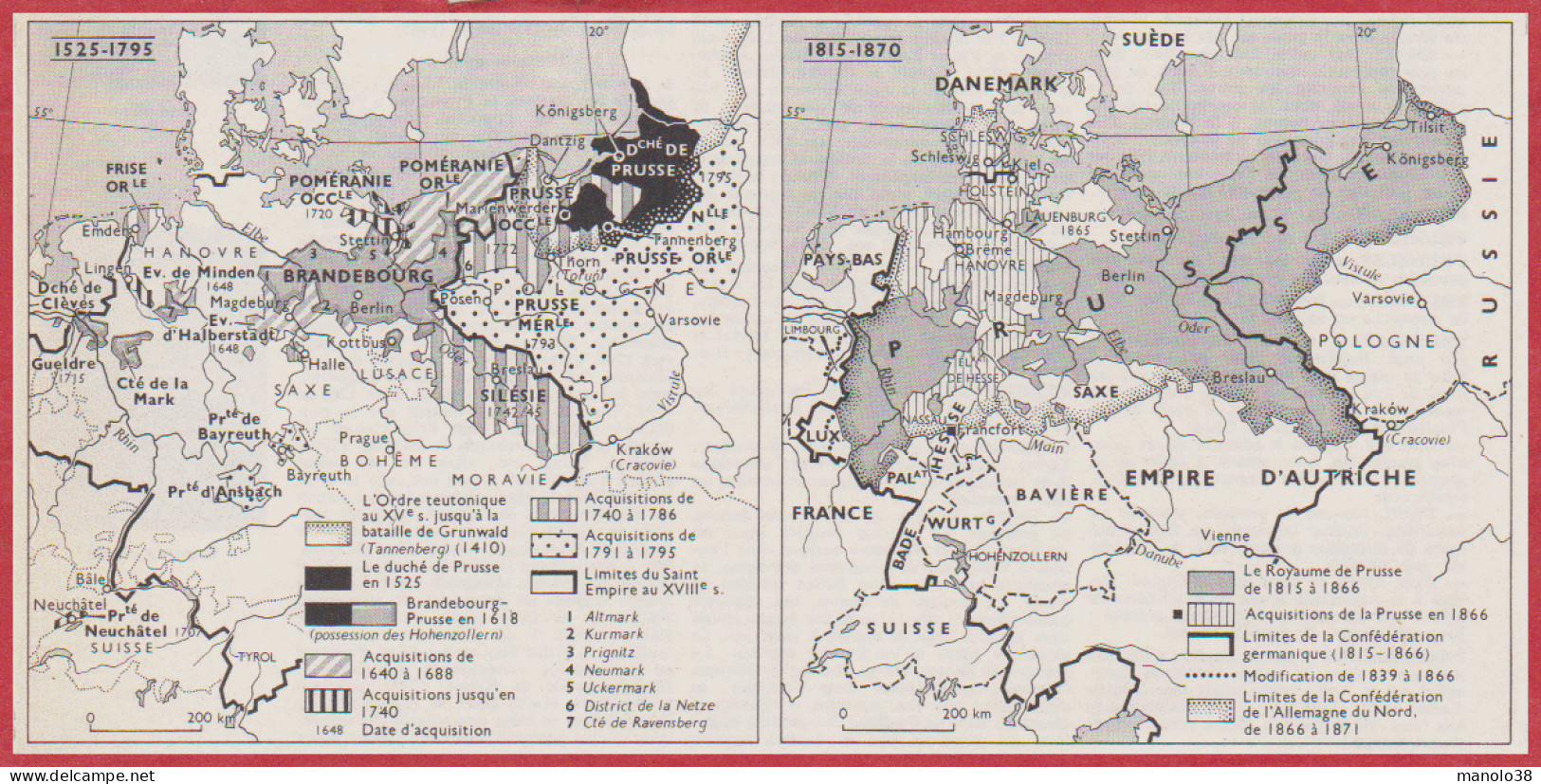 Prusse. Formation Territoriale De 1525 à 1795. De 1815 à 1870. Larousse 1960. - Historical Documents