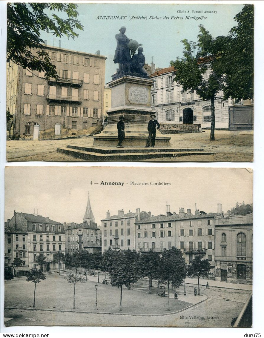 LOT 2 CPA * ANNONAY Statue Des Frères Montgolfier (Couleur 2 Hommes Devant) & Place Des Cordeliers - Annonay