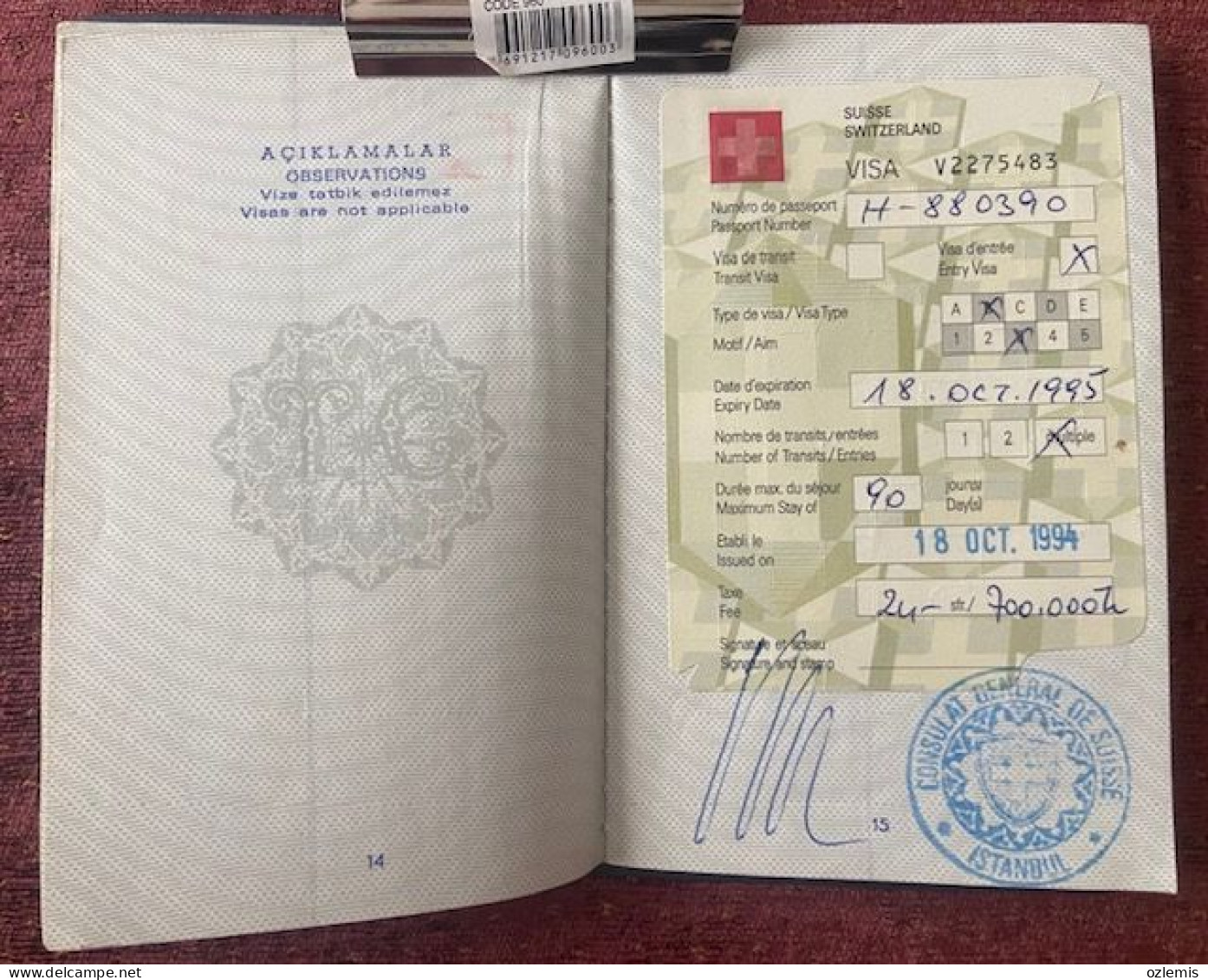 PASSPORT  PASSEPORT, 1994 ,USED,DEUTSCHLAND, SUISSE,,VİSA - Collections