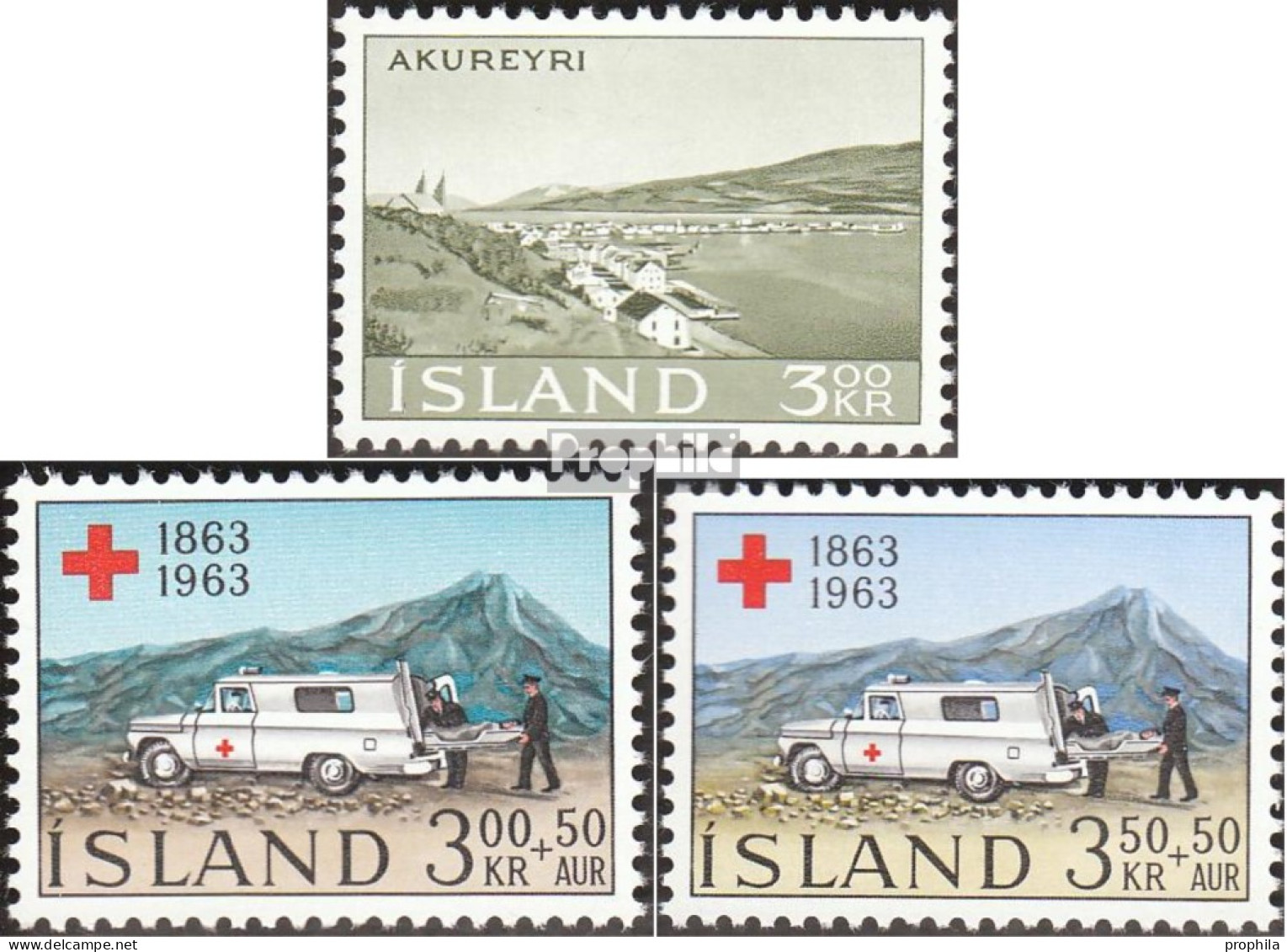 Island 372,375-376 (kompl.Ausg.) Postfrisch 1963 Landschaften - Neufs