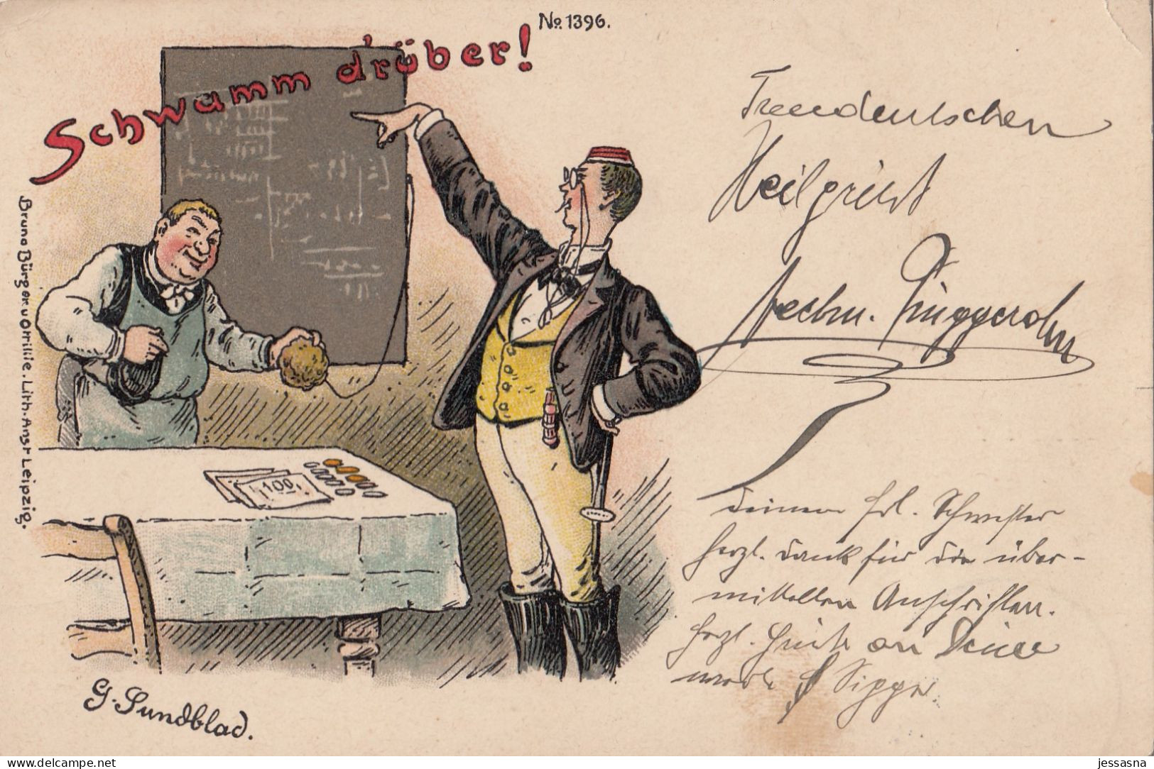 AK - Juxkarte - Schwamm Drüber - Lithographie - Vignette! - 1900 - Humour