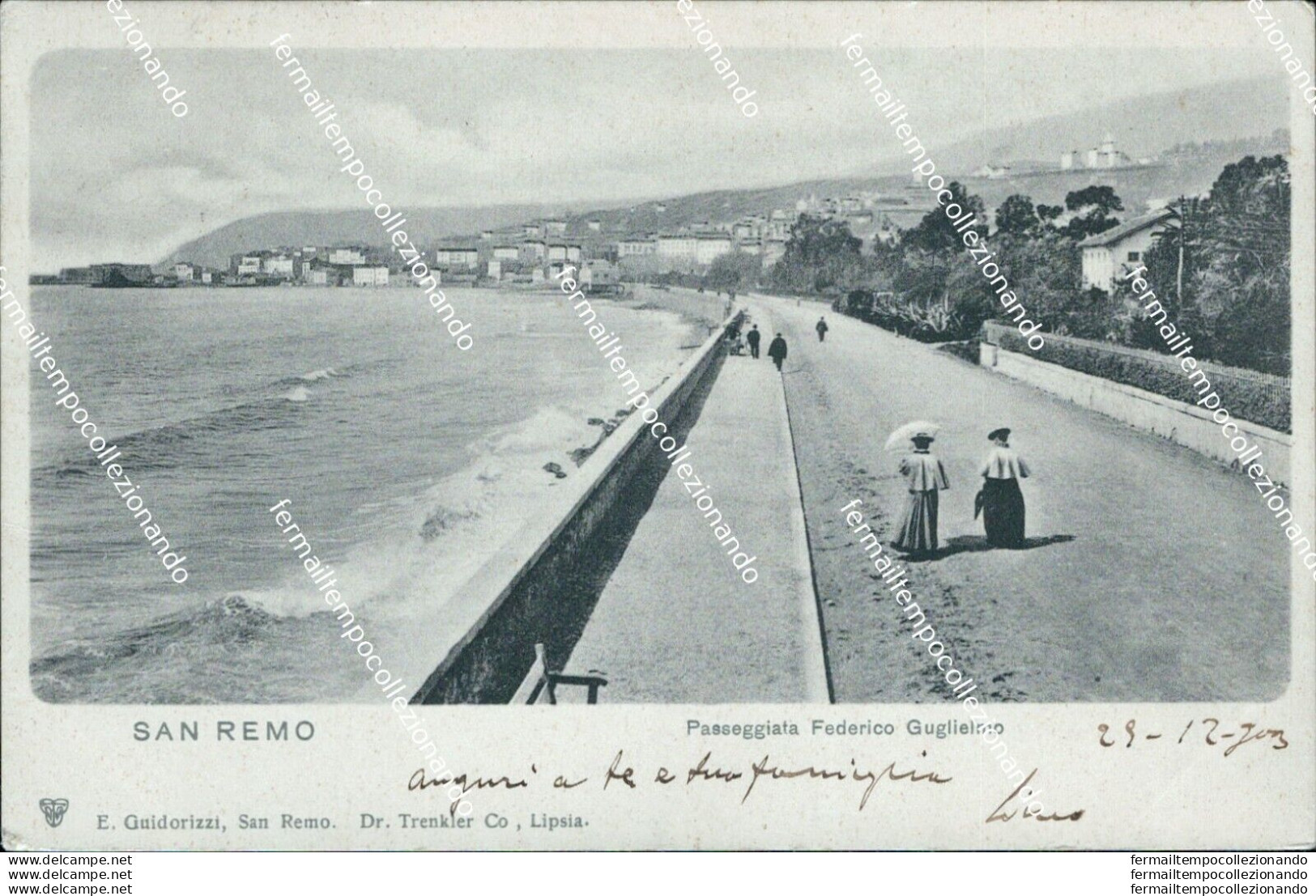 Br475 Cartolina Sanremo Passeggiata Federico Guglielmo 1903 Imperia Liguria - Imperia