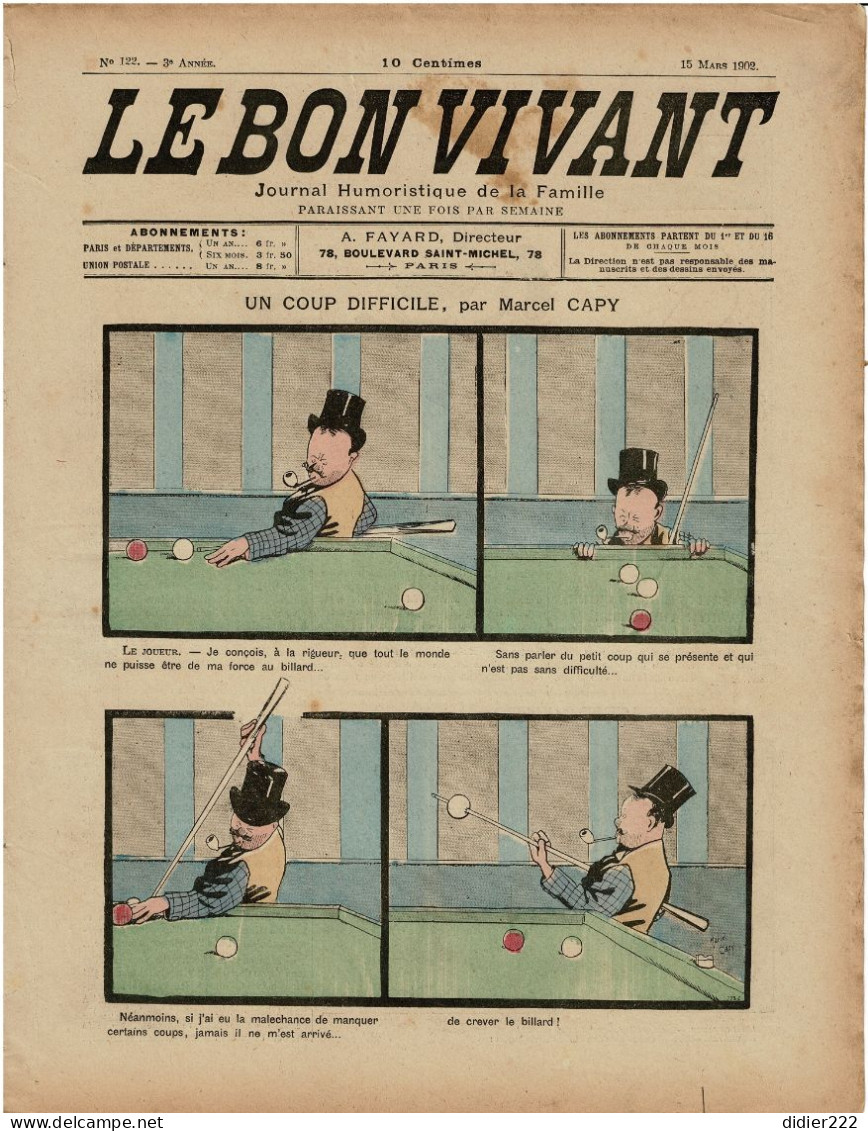 Revue Avec Couverture Theme Jeu De Billard Francais LE BON VIVANT 1902 - Ohne Zuordnung