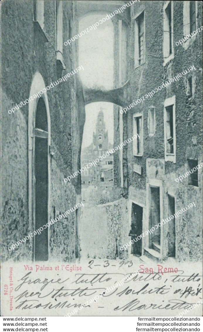 Br489 Cartolina San Remo Via Palma L'eglise 1903 Imperia Liguria - Imperia