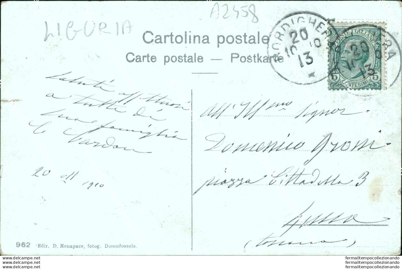 Az458 Cartolina Bordighera Viale Imperatrice Federico Imperia 1913 - Imperia
