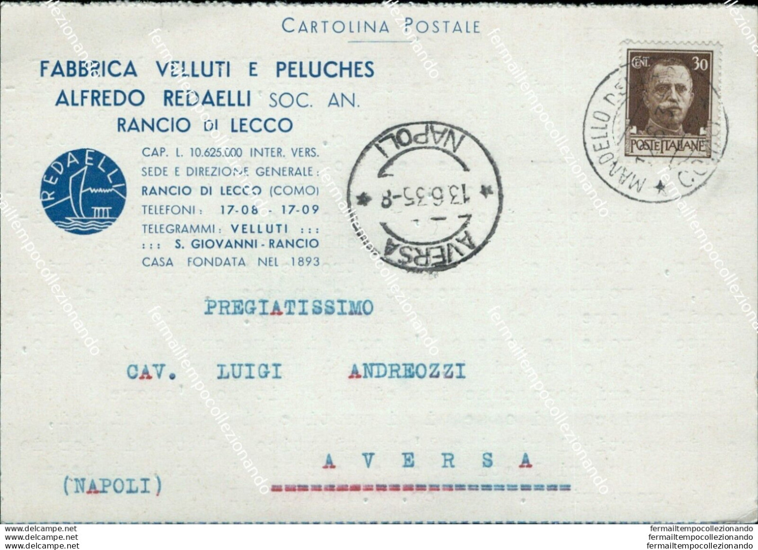 Bh467 Cartolina Rancio Di Lecco Fabbrica Velluti 1935 - Lecco