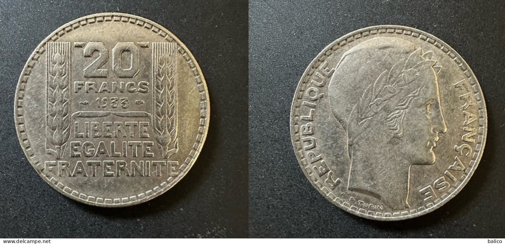 20 Francs Turin 1933 - Argent - Réf, P 09 - 20 Francs