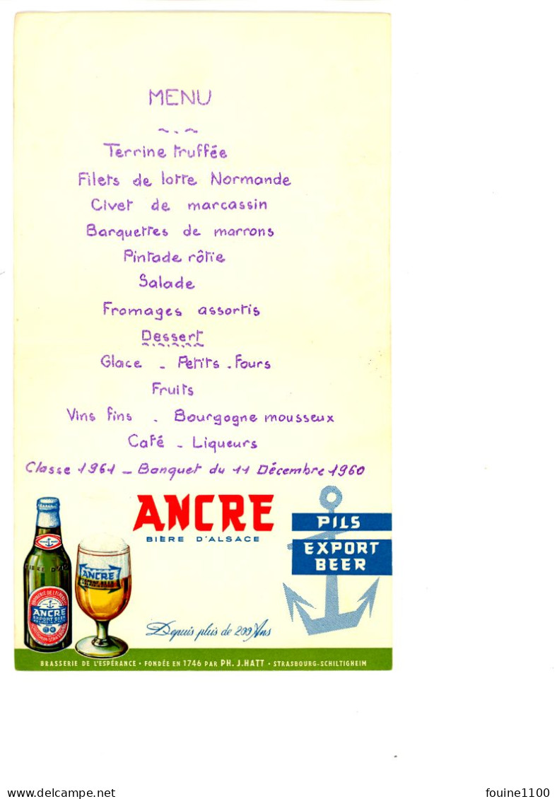 MENU Illustré ( Alcool ) BIERE ANCRE Année 1960 ( Attention Plié En 4 ) - Menus