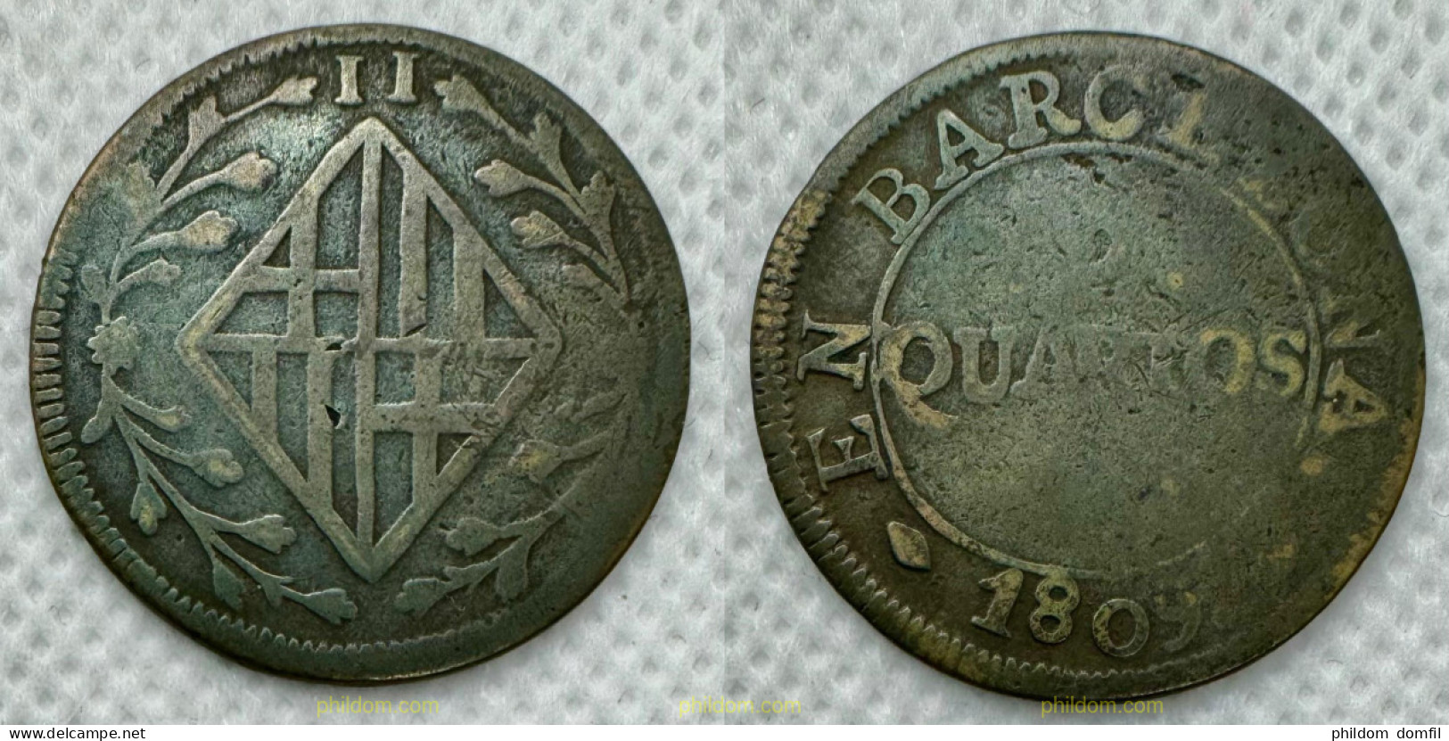 3907 ESPAÑA 1809 JOSE NAPOLEON 2 CUARTOS BARCELONA 1809 - Verzamelingen