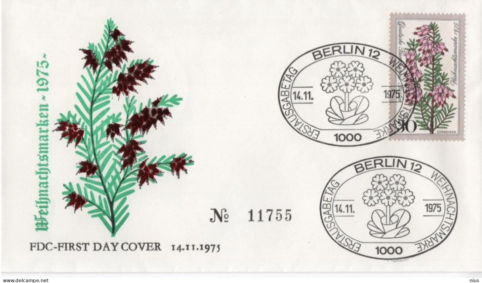 Germany Deutschland 1975 FDC Wohlfahrtsmarken Weinachtsmarke, Flower Flowers Blumen Blume Flora, Berlin - 1971-1980