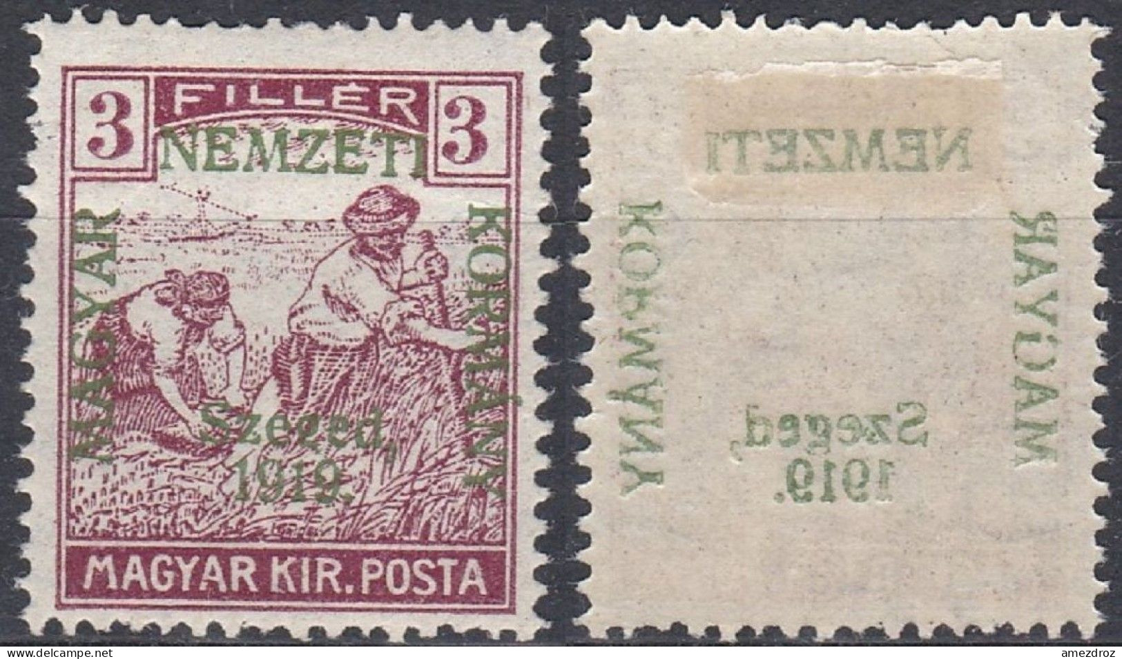 Hongrie Szeged 1919 Mi 7  Moissonneurs Surcharge Recto-verso (A12) - Szeged