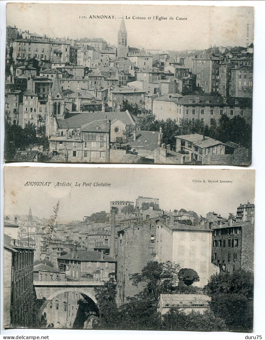 LOT 2 CPA Ecrites * ANNONAY Le Coteau Et L'Eglise De Cance & Le Pont Chevalier * Cliché A. Béraud - Annonay