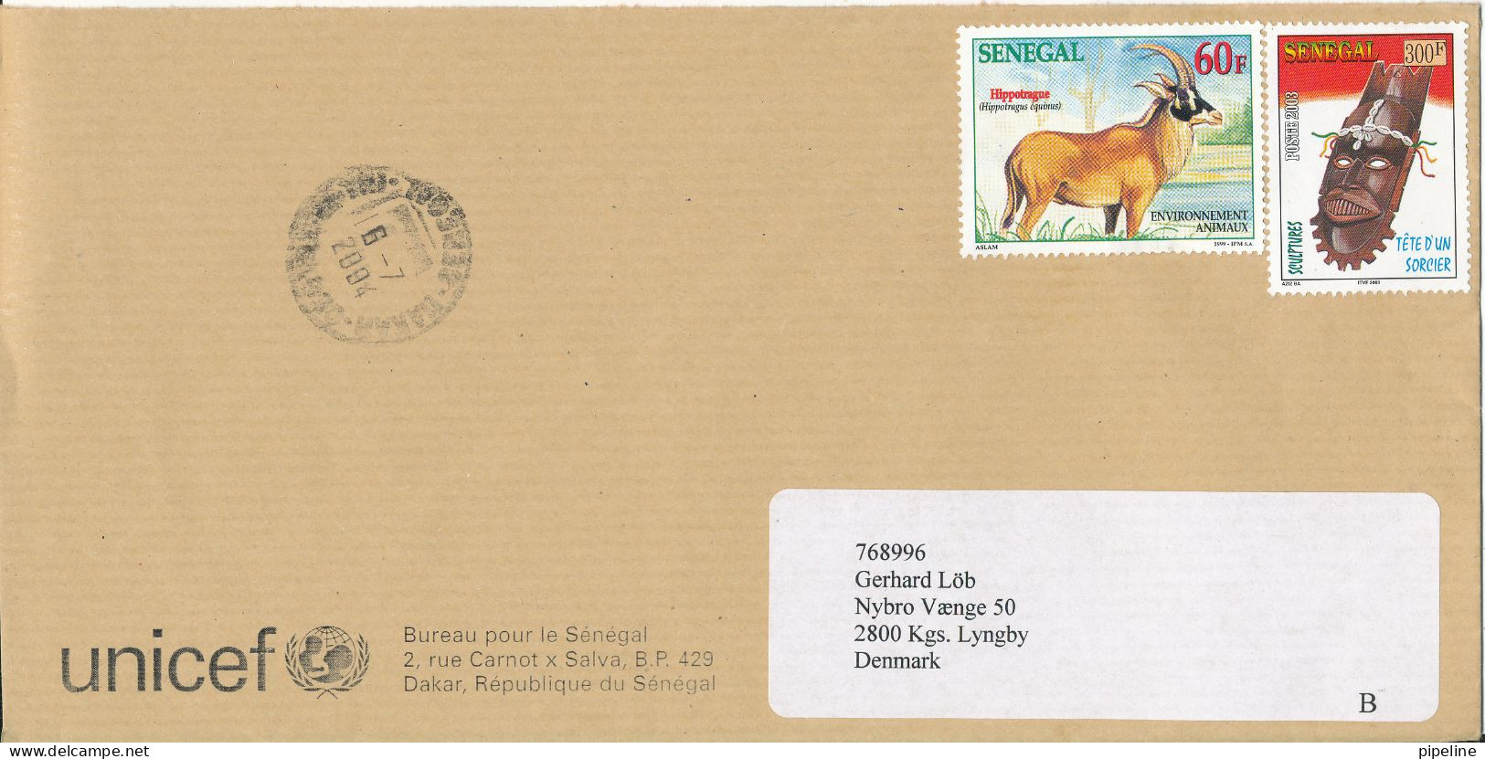 Senegal Unicef Cover Sent To Denmark 6-7-2004 Topic Stamps - Sénégal (1960-...)