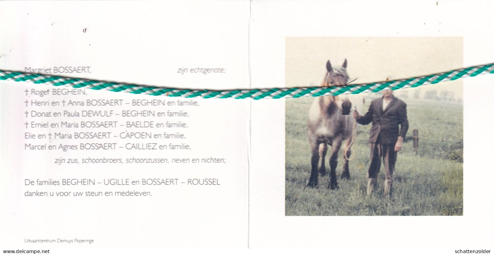 Georges Beghein-Bossaert, Beveren-IJzer 1925, Reninge 2015. Foto Paard - Todesanzeige