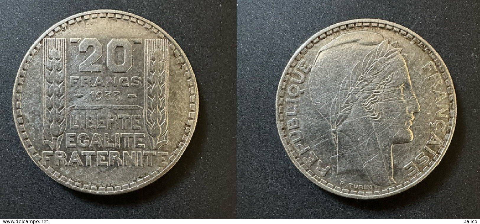 20 Francs Turin 1933 - Argent - Réf, P 10 - 20 Francs