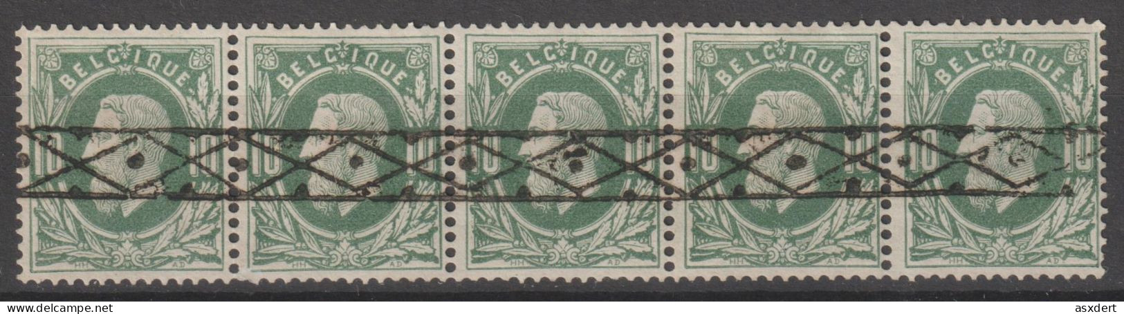 N° 30 (5) Obl. Roulette Bande De 5 Timbres - 5 Postzegels - 1869-1883 Léopold II