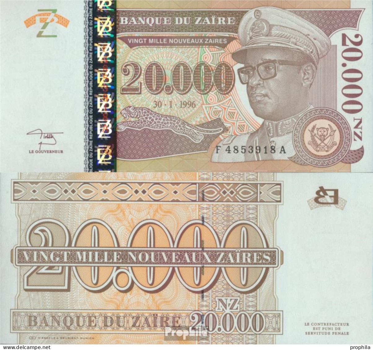 Zaire Pick-Nr: 72a Bankfrisch 1996 20.000 Nouveaux Zaires - Zaïre