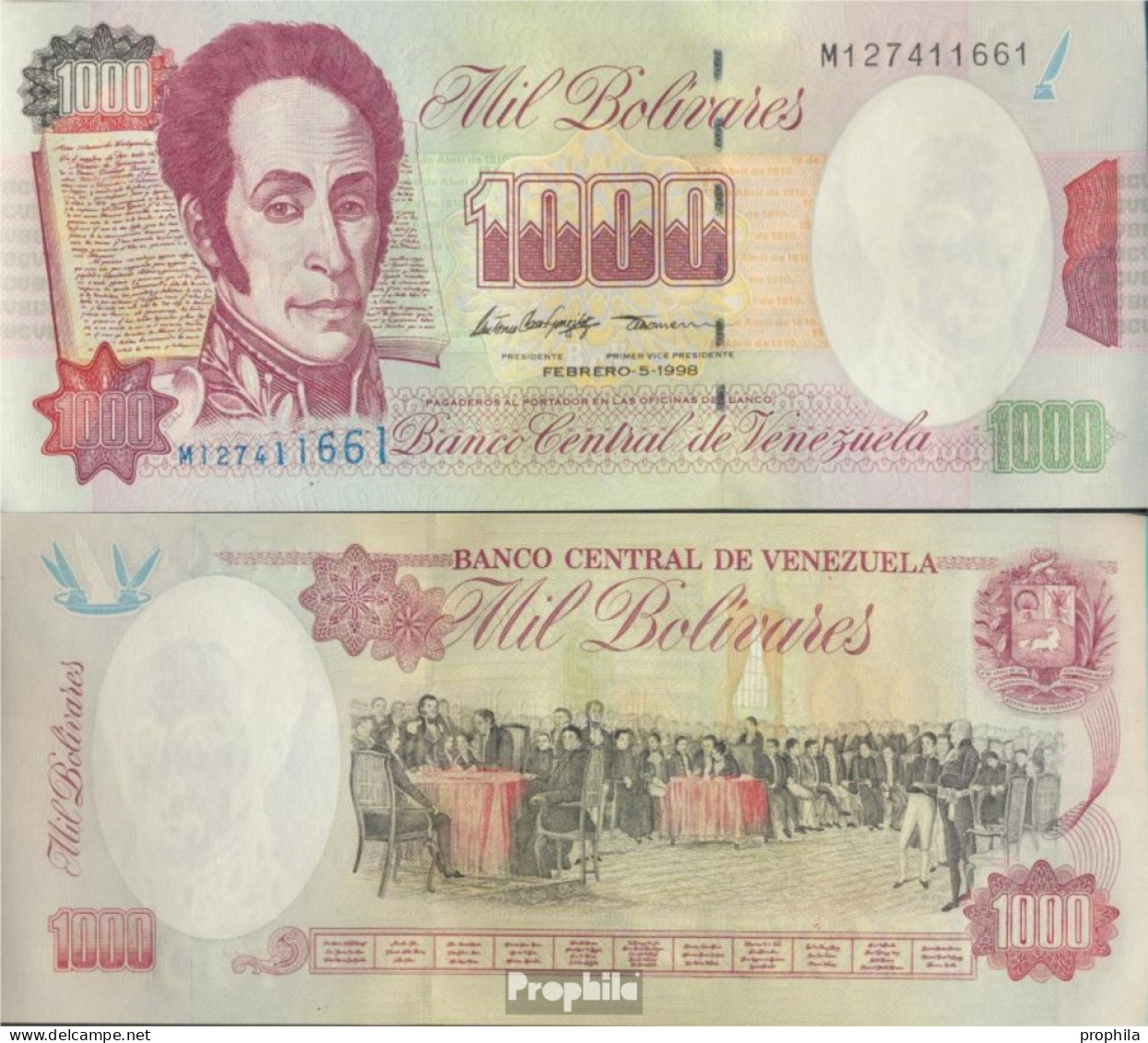 Venezuela Pick-Nr: 76c, 9-digits Bankfrisch 1998 1.000 Bolivares - Venezuela