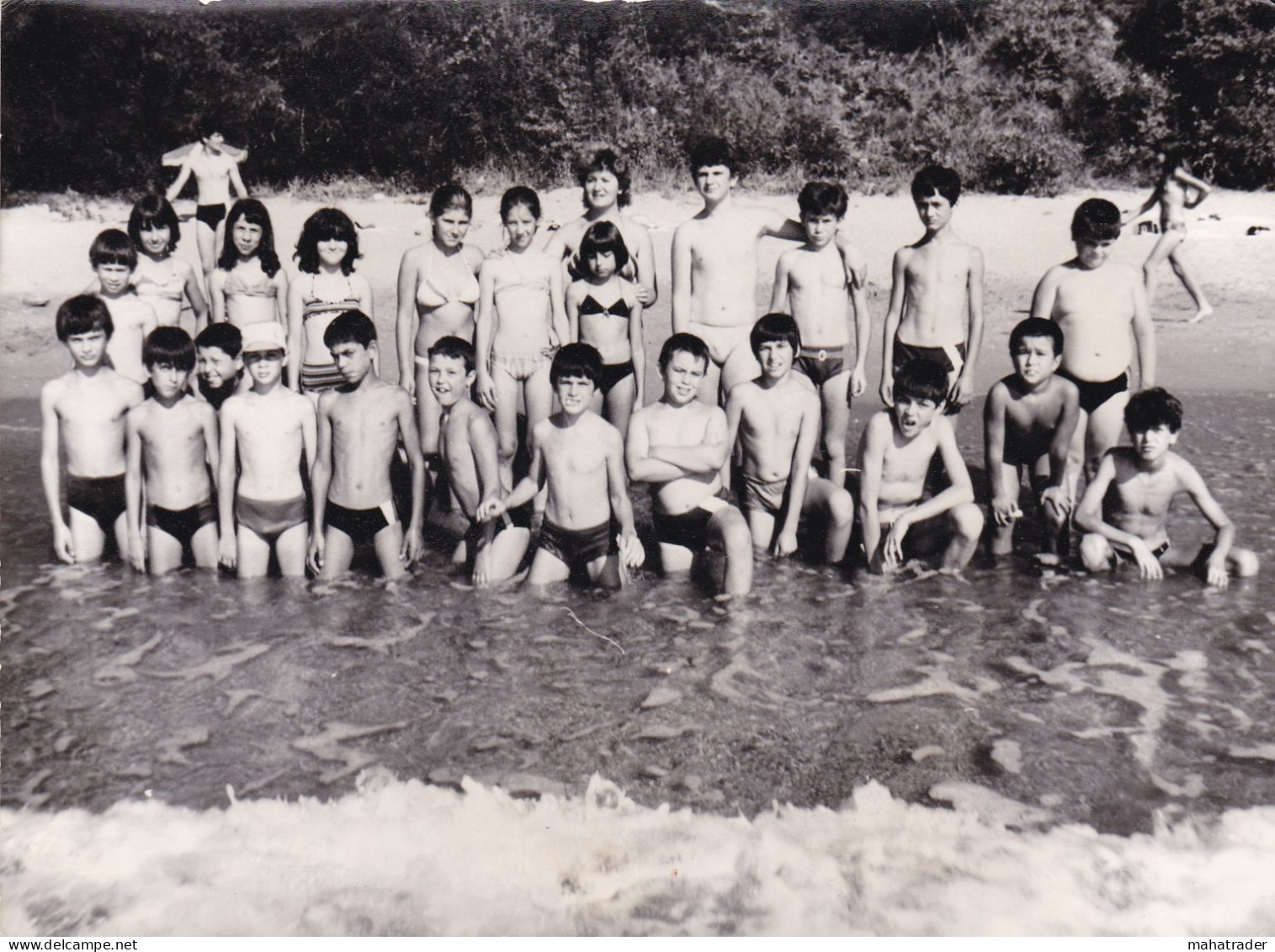 Old Real Original Photo - Group Of Naked Boys Girls Posing In The Water - Ca. 17.8x12 Cm - Anonyme Personen