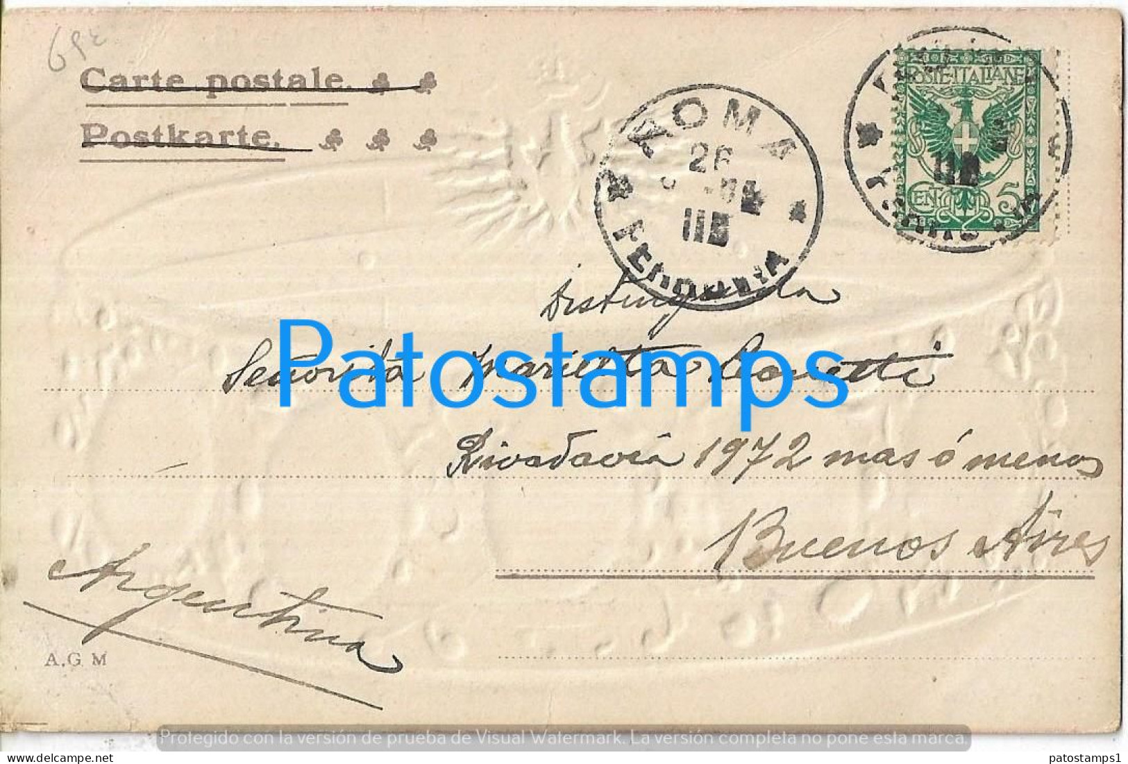 229095 ITALY ART EMBOSSED CROWN ROYALTY FAMILY CIRCULATED TO ARGENTINA POSTAL POSTCARD - Sonstige & Ohne Zuordnung