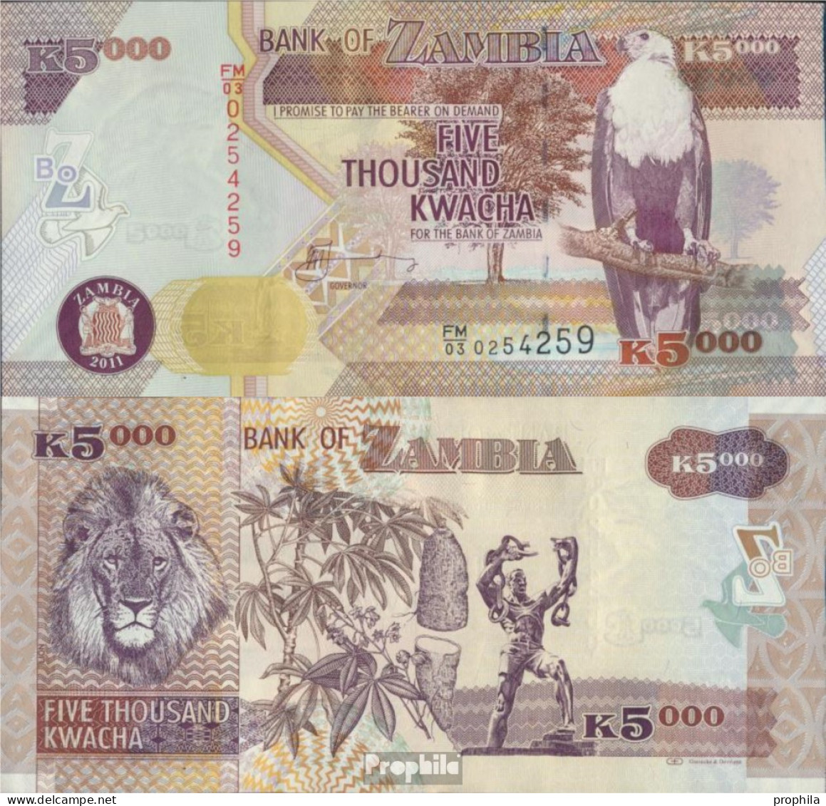Sambia Pick-Nr: 45g Bankfrisch 2011 5.000 Kwacha - Zambie