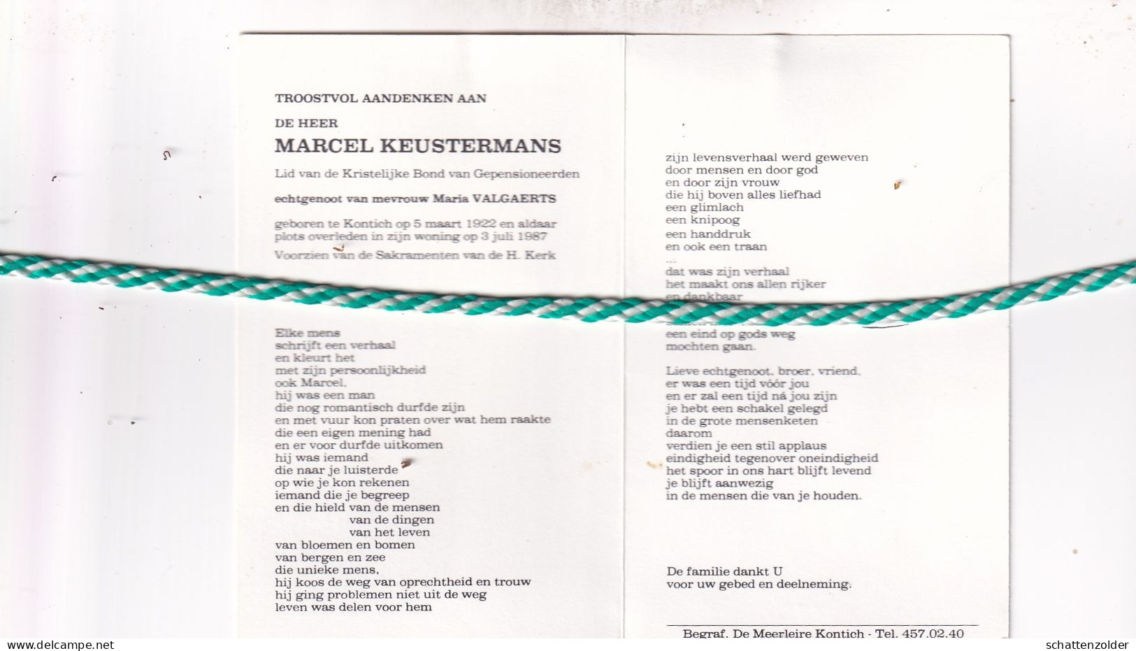 Marcel Keustermans-Valgaerts, Kontich 1922, 1987 - Todesanzeige