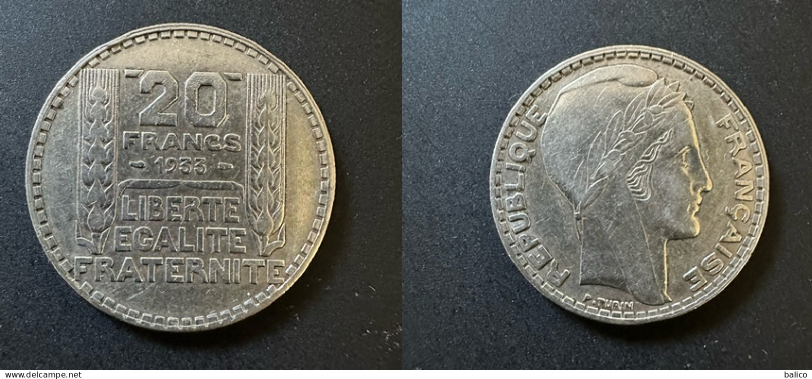 20 Francs Turin 1933 - Argent - Réf, P 11 - 20 Francs