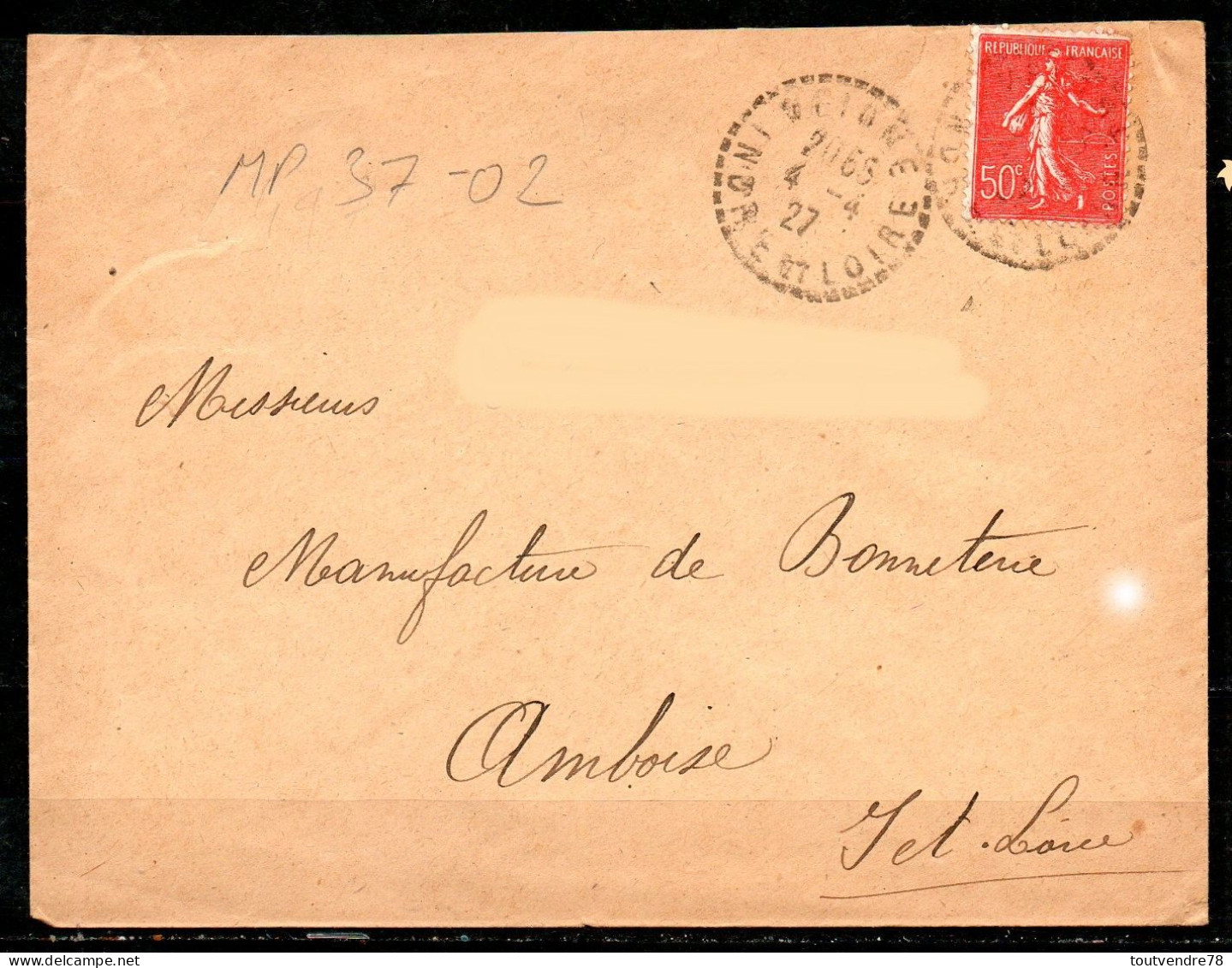 MP37-02 : Dept 37 (Indre Et Loire) VEIGNE 1927 > Cachet Type B4 - Manual Postmarks
