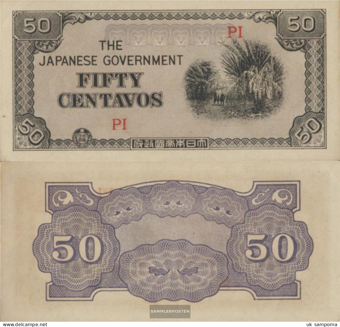 Philippines Pick-number: 105b Uncirculated 1942 50 Centavos - Filippine