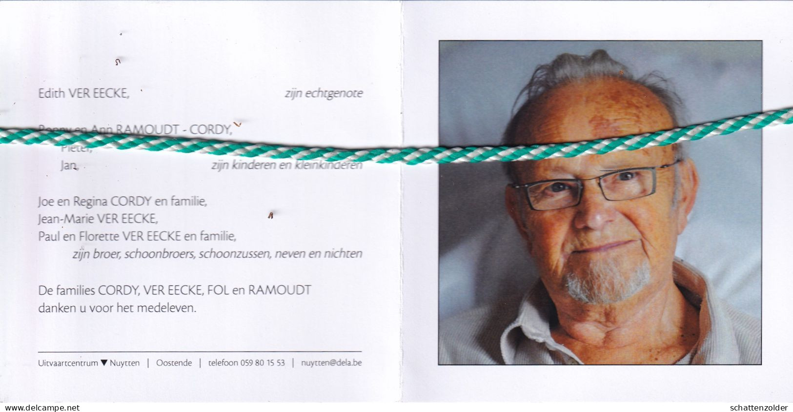 Roland Cordy-Ver Eecke, 1931, Oostende 2010. Foto - Overlijden