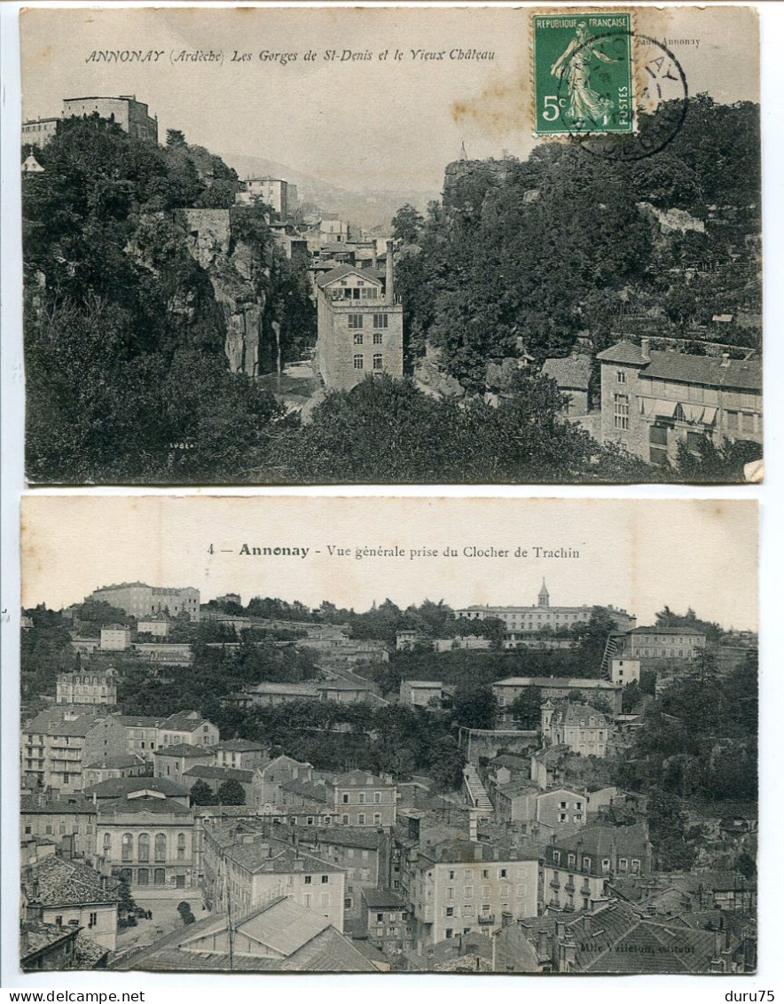 LOT 2 CPA Ecrites * ANNONAY Les Gorge De St Denis Et Le Vieux Château & Vue Générale Prise Du Clocher De Trachin - Annonay