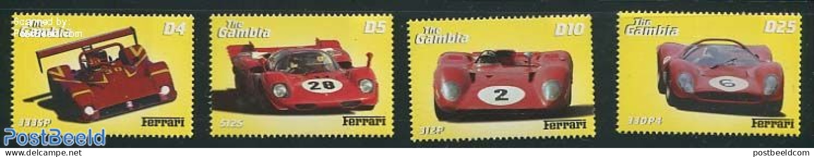 Gambia 2000 Ferrari 4v, Mint NH, Sport - Transport - Autosports - Automobiles - Ferrari - Voitures