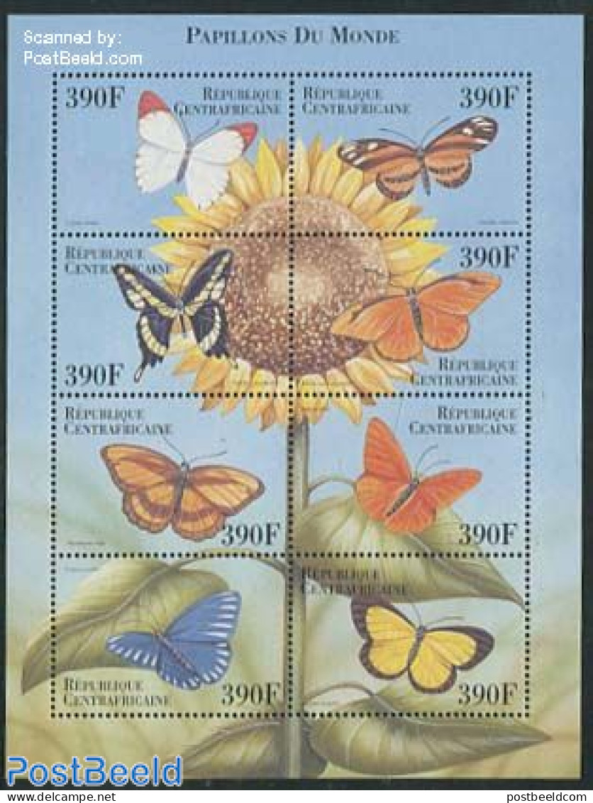 Central Africa 2000 Butterflies 8v M/s (8x390F), Mint NH, Nature - Butterflies - Flowers & Plants - Central African Republic