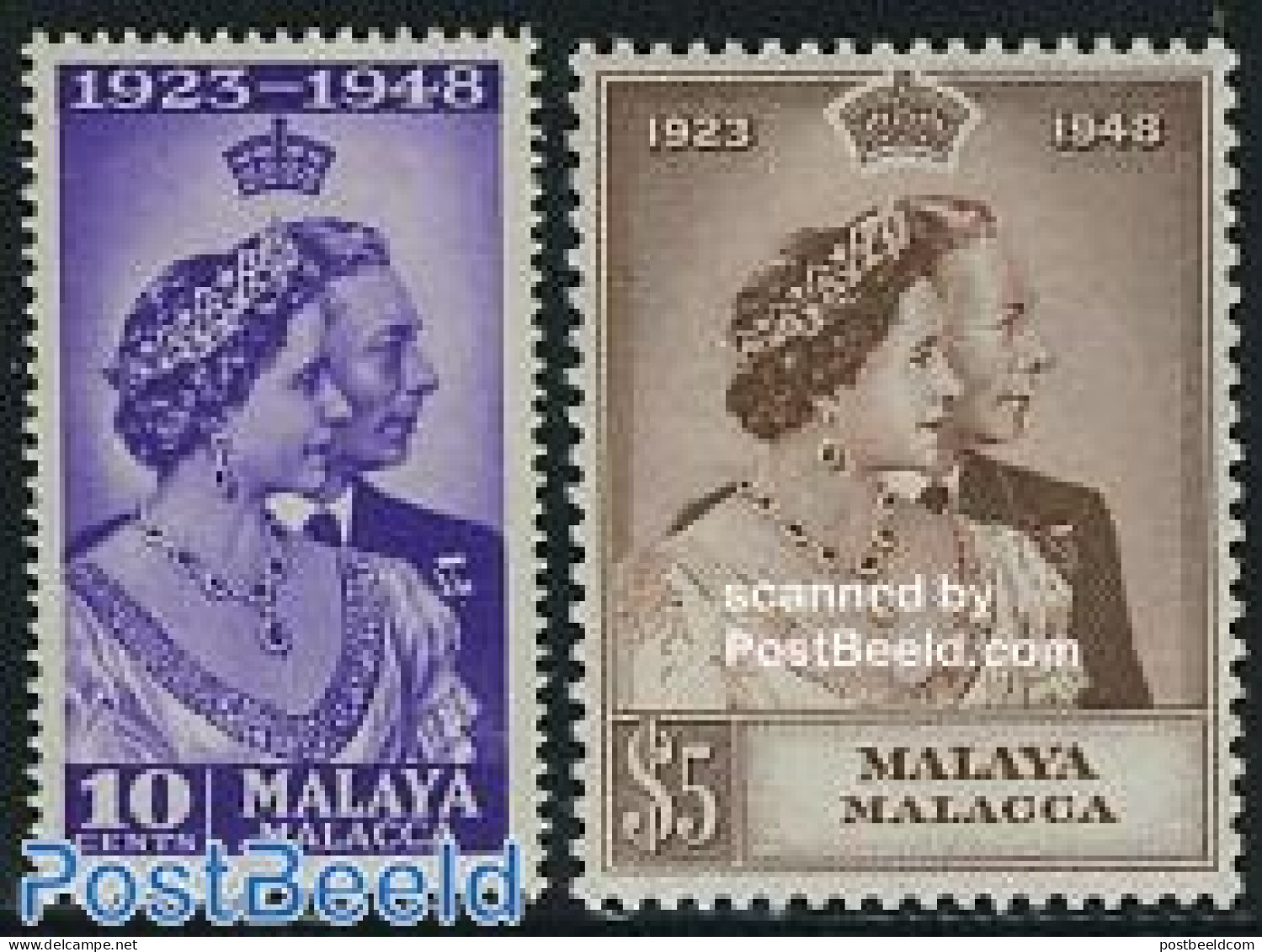 Malaysia 1948 Malacca, Silver Wedding 2v, Mint NH, History - Kings & Queens (Royalty) - Case Reali