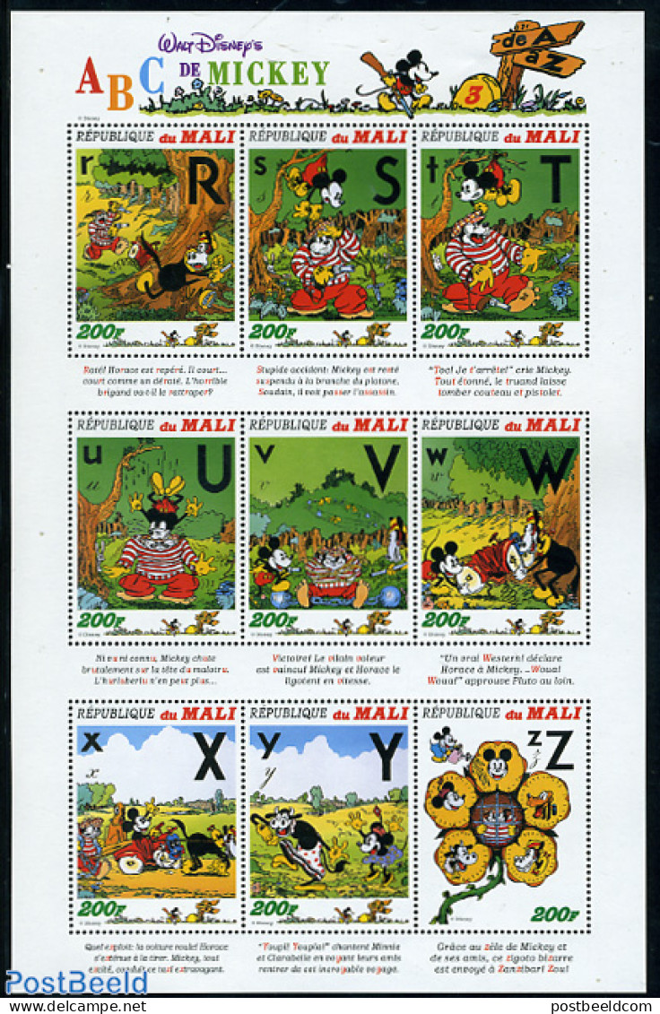 Mali 1996 Disney, Alphabet 9v M/s (R-Z), Mint NH, Science - Education - Art - Disney - Disney