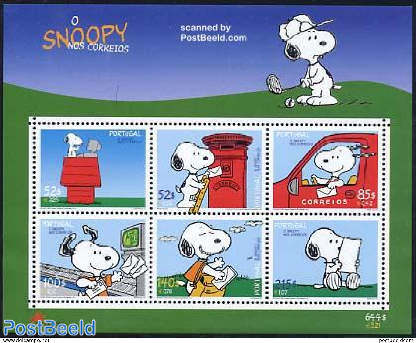 Portugal 2000 Peanuts S/s, Mint NH, Sport - Golf - Mail Boxes - Post - Art - Comics (except Disney) - Unused Stamps