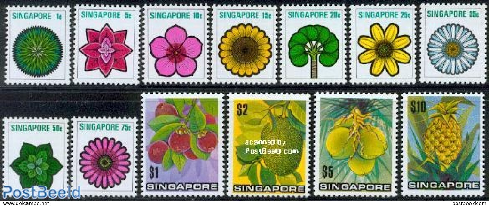 Singapore 1973 Definitives, Flowers & Fruits 13v, Mint NH, Nature - Flowers & Plants - Fruit - Fruits