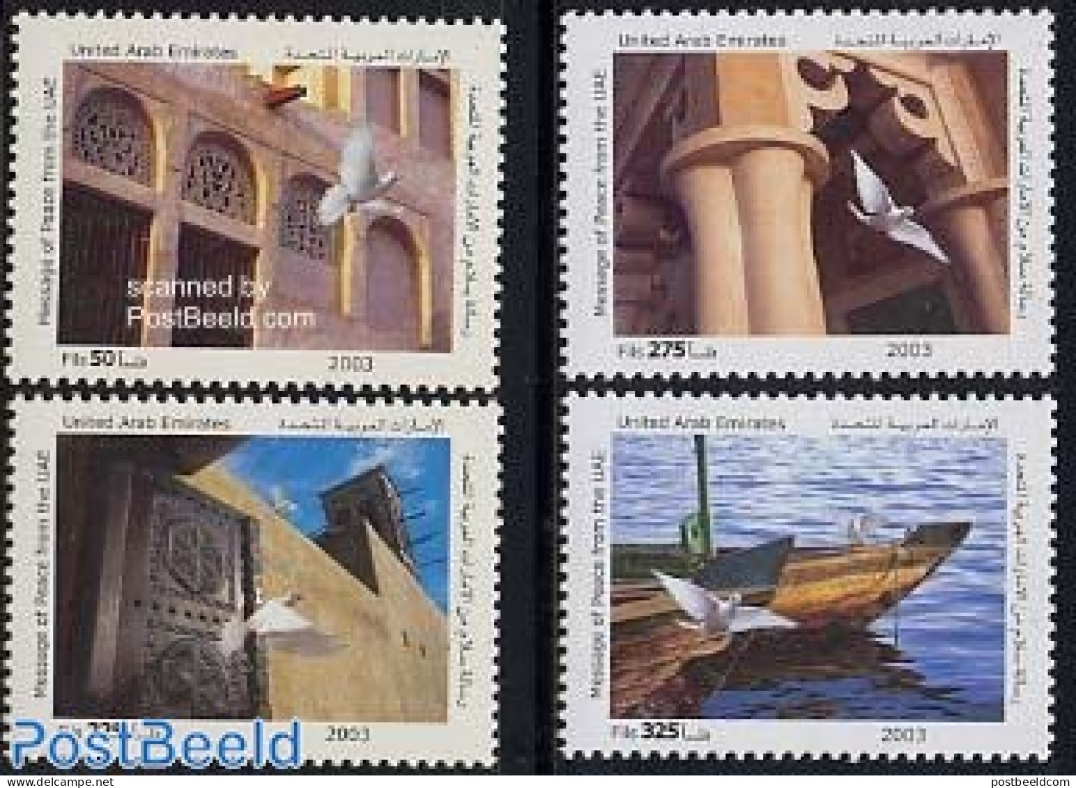 United Arab Emirates 2003 Message Of Peace 4v, Mint NH, Nature - Transport - Birds - Ships And Boats - Schiffe