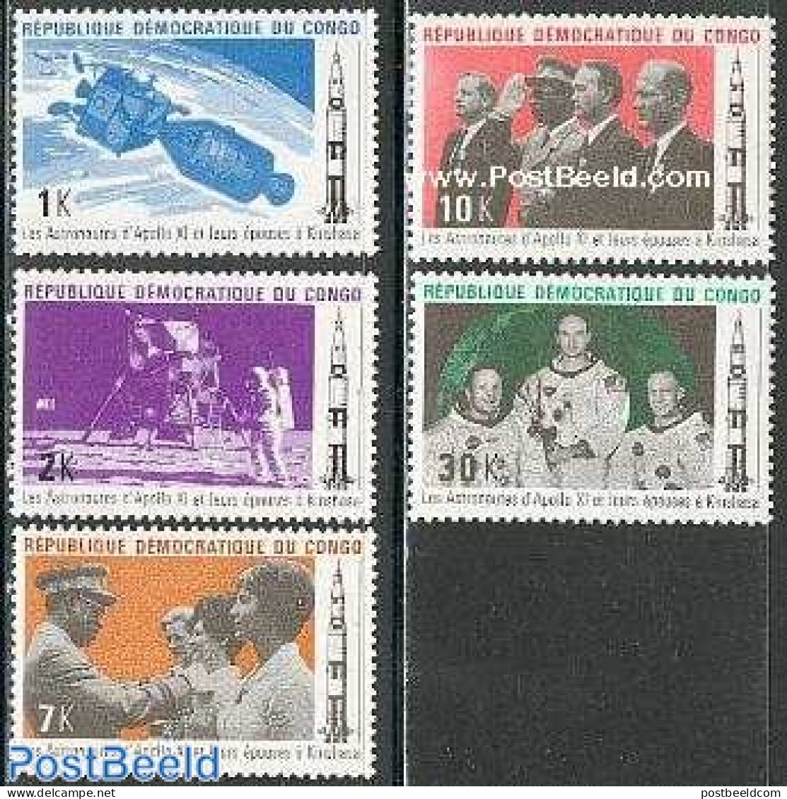 Congo (Kinshasa) 1970 Apollo XI 5v, Mint NH, Transport - Space Exploration - Sonstige & Ohne Zuordnung