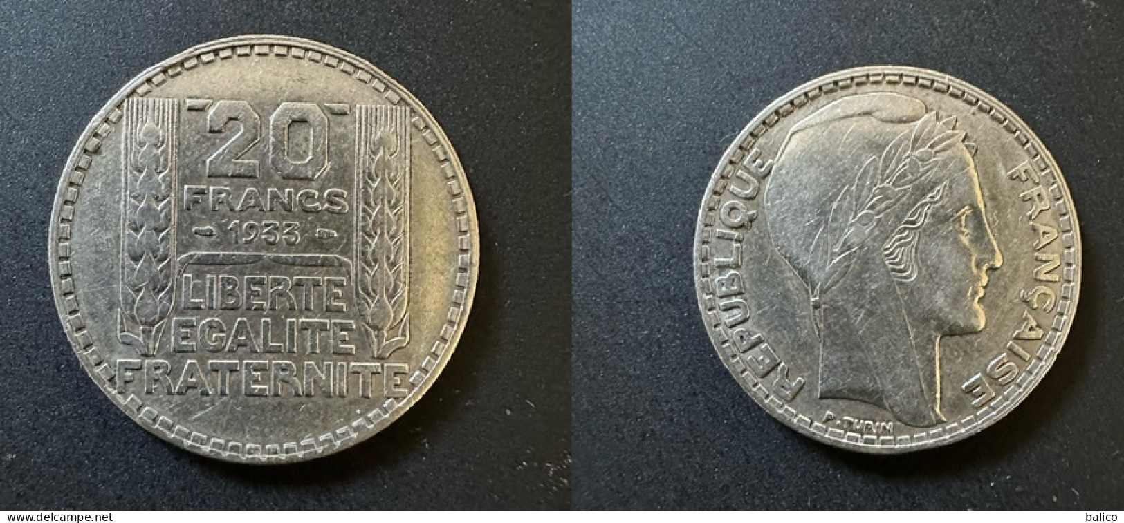 20 Francs Turin 1933 - Argent - Réf, P 12 - 20 Francs